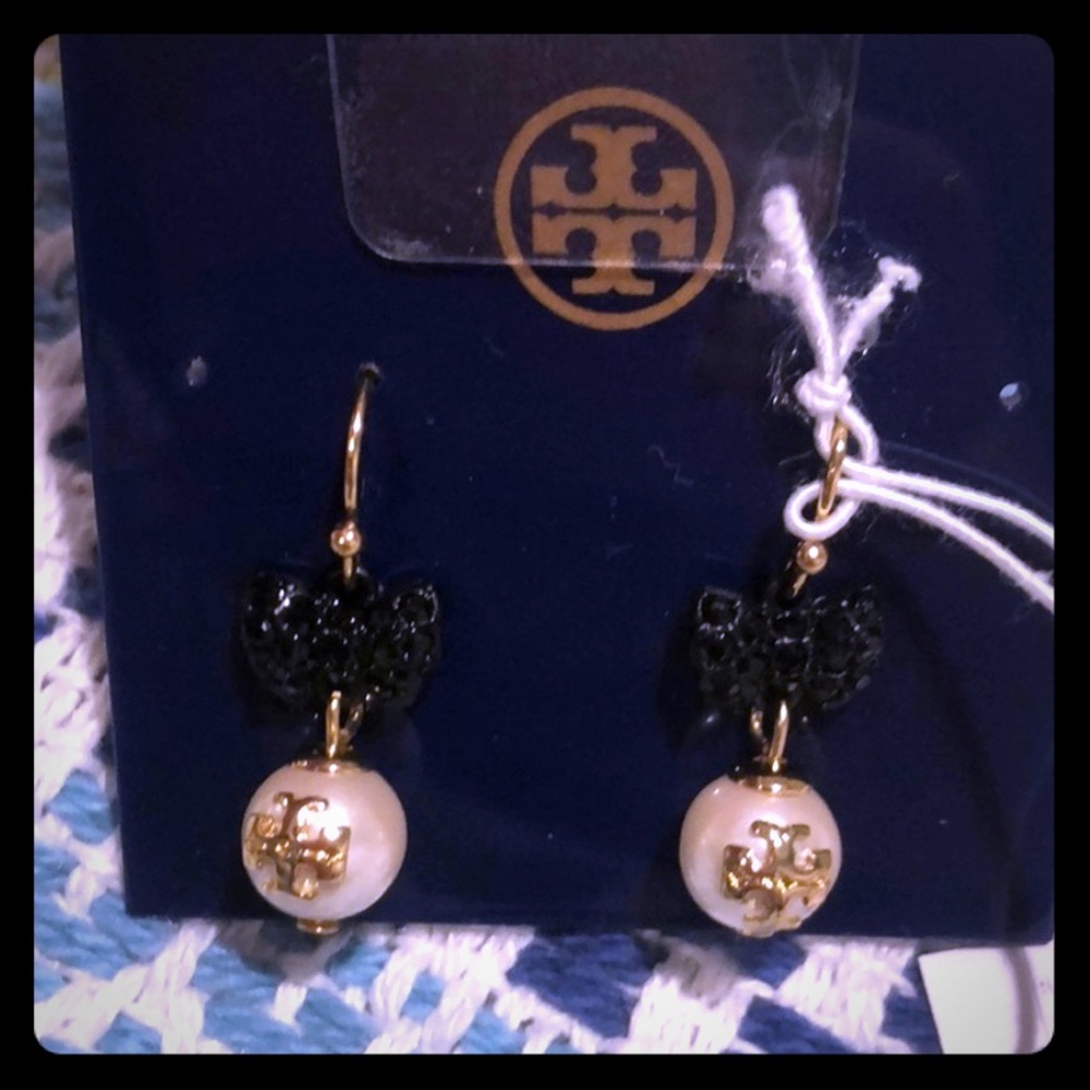 Tory Burch Crystal Pearl Bow Earrings